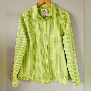 Izod Women's Plus Size 100%Cotton Light Green Striped Button Down Shirt 1X